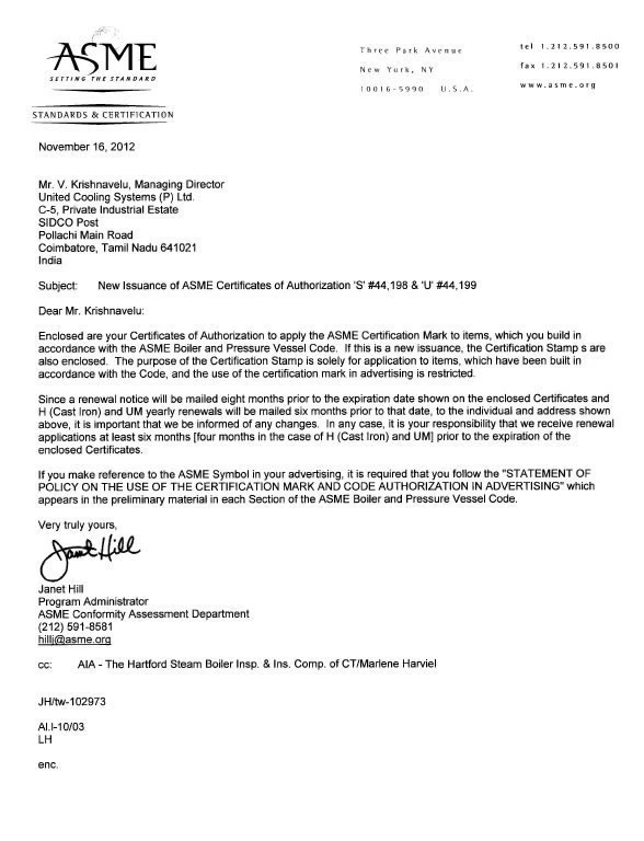 ASME CERTIFICATES